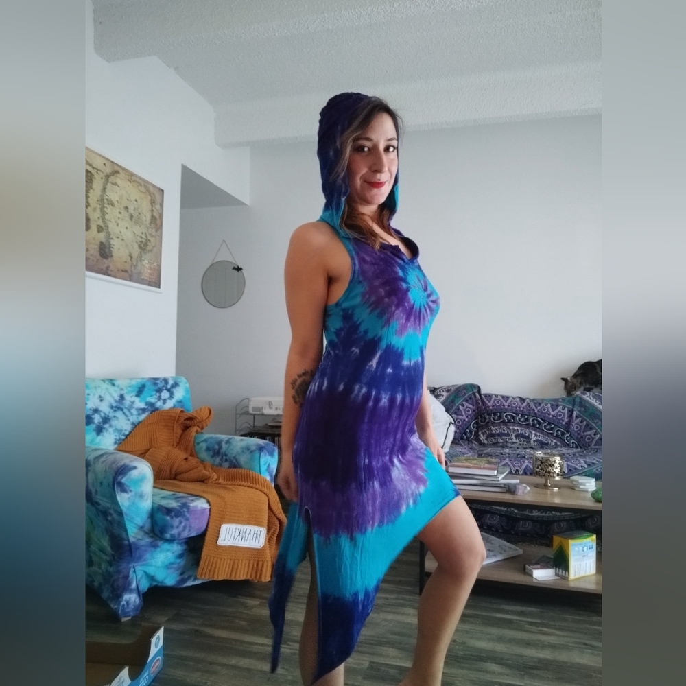 Hand dyed purple and blue pixie dress